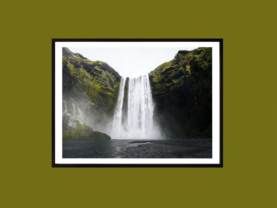 Iceland Waterfall Mossy Canyon Nordic Landscape Photo Poster