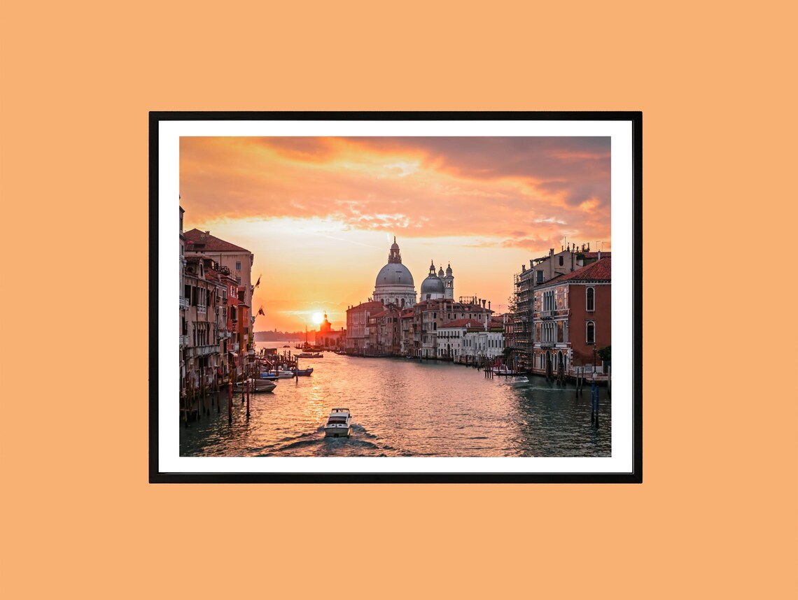 Venice Grand Canal Sunrise Golden Light Romantic Italian City Poster