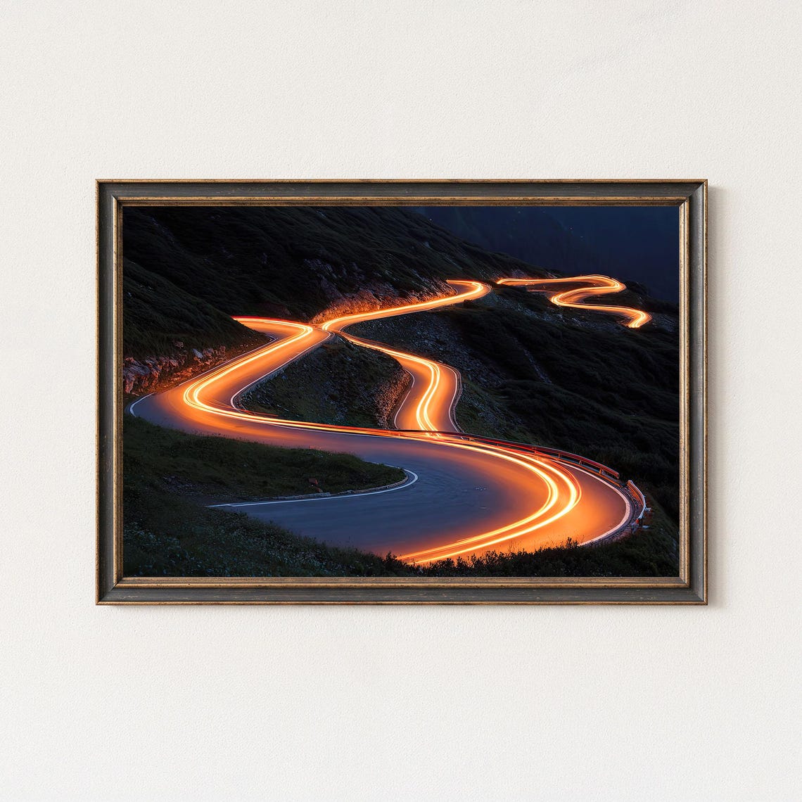Swiss Alps Furka Pass Winding Road Night Light Trails Poster