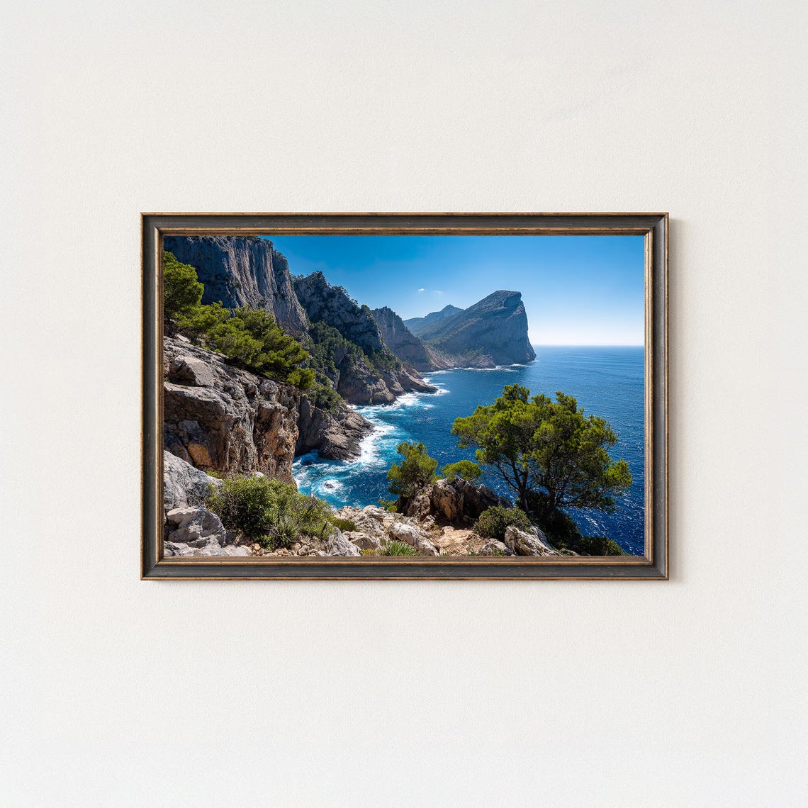 Dramatic Rocky Coastline Cliffs Blue Ocean Landscape Photo Poster
