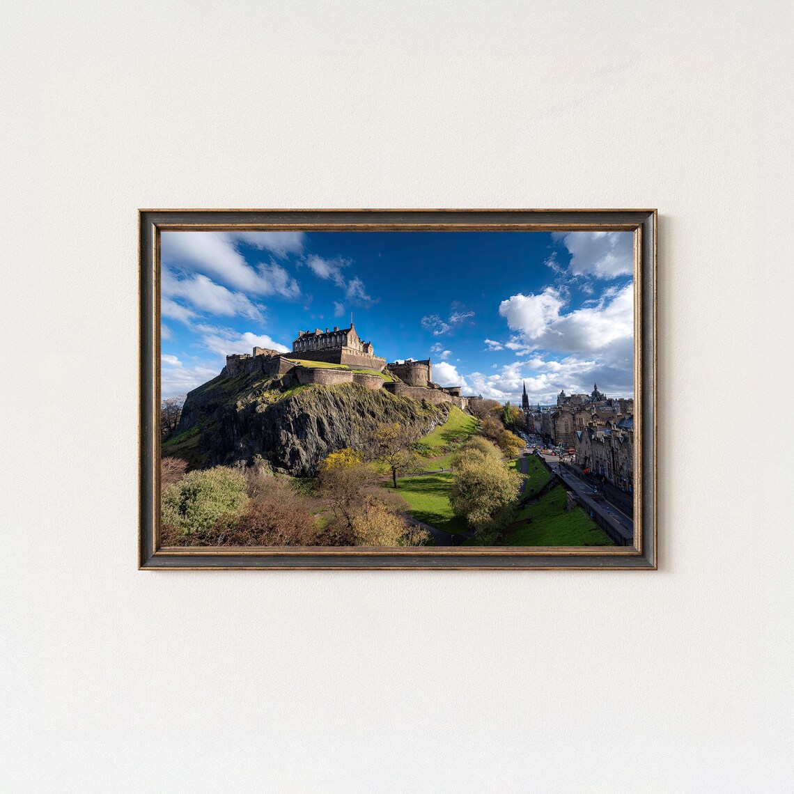 Edinburgh Castle Rocky Crag Bright Blue Sky Summer Scotland Poster