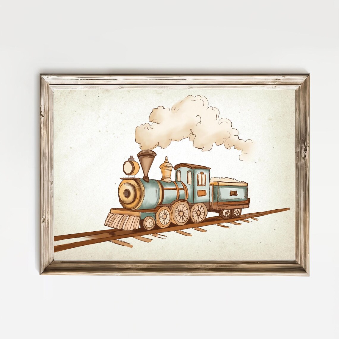 Vintage Train Nursery Art Print, Neutral Sketch