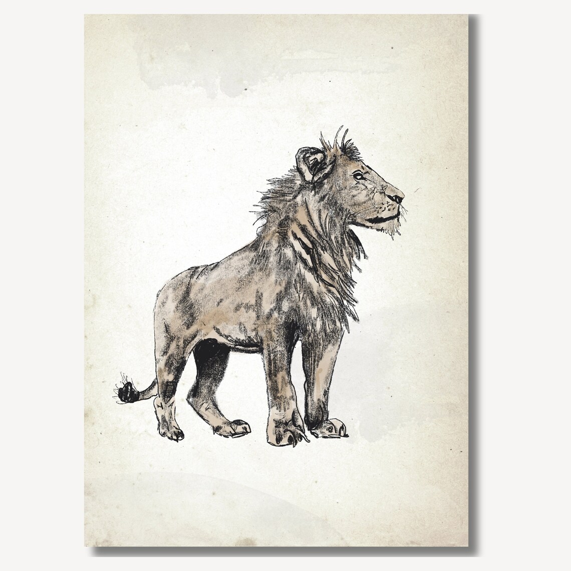 Standing Lion in Antique Safari Animal Sketch Nursery Poster - Image 2