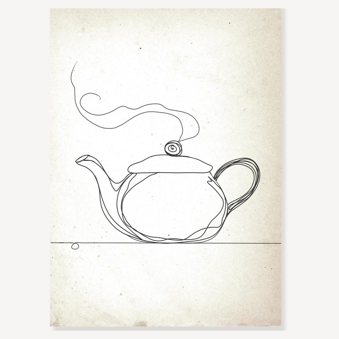 Minimalist Continuous Line Art Teapot Steam Kitchen Wall Poster - Image 2