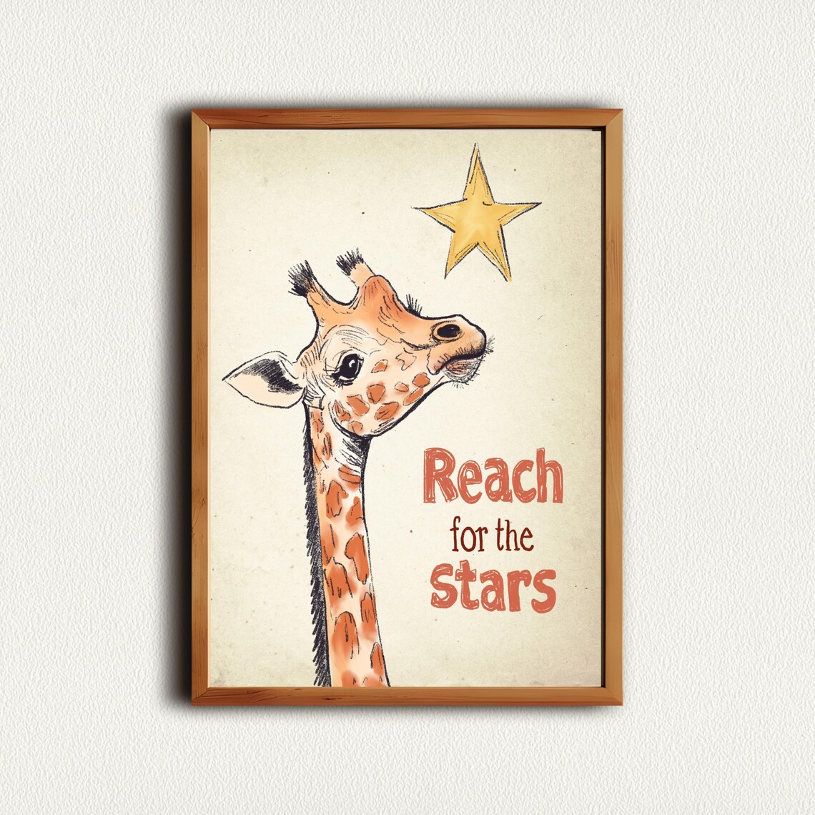 Reach for the Stars Cute Giraffe Kids Room Motivational Quote Poster - Image 3