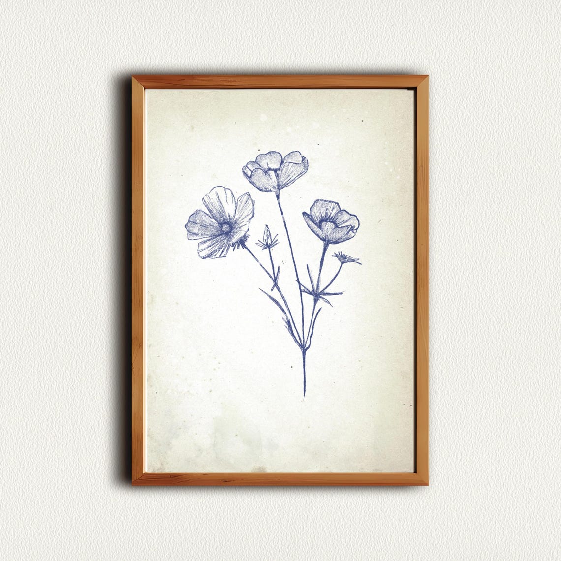 Blue Grey Wildflower Bloom Delicate Botanical Sketch Wall Art