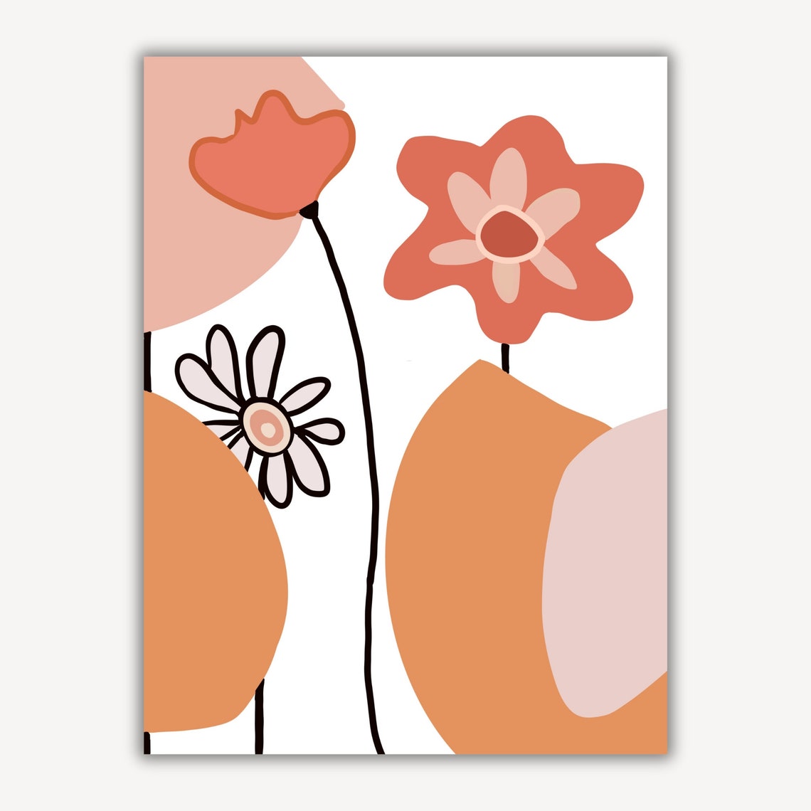 Abstract Terracotta Wildflowers Thin Stem Modern Botanical Print - Image 2