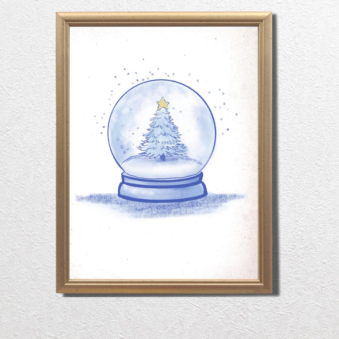 Christmas Tree Snow Globe In Blue Vintage Holiday Sketch Poster - Image 3