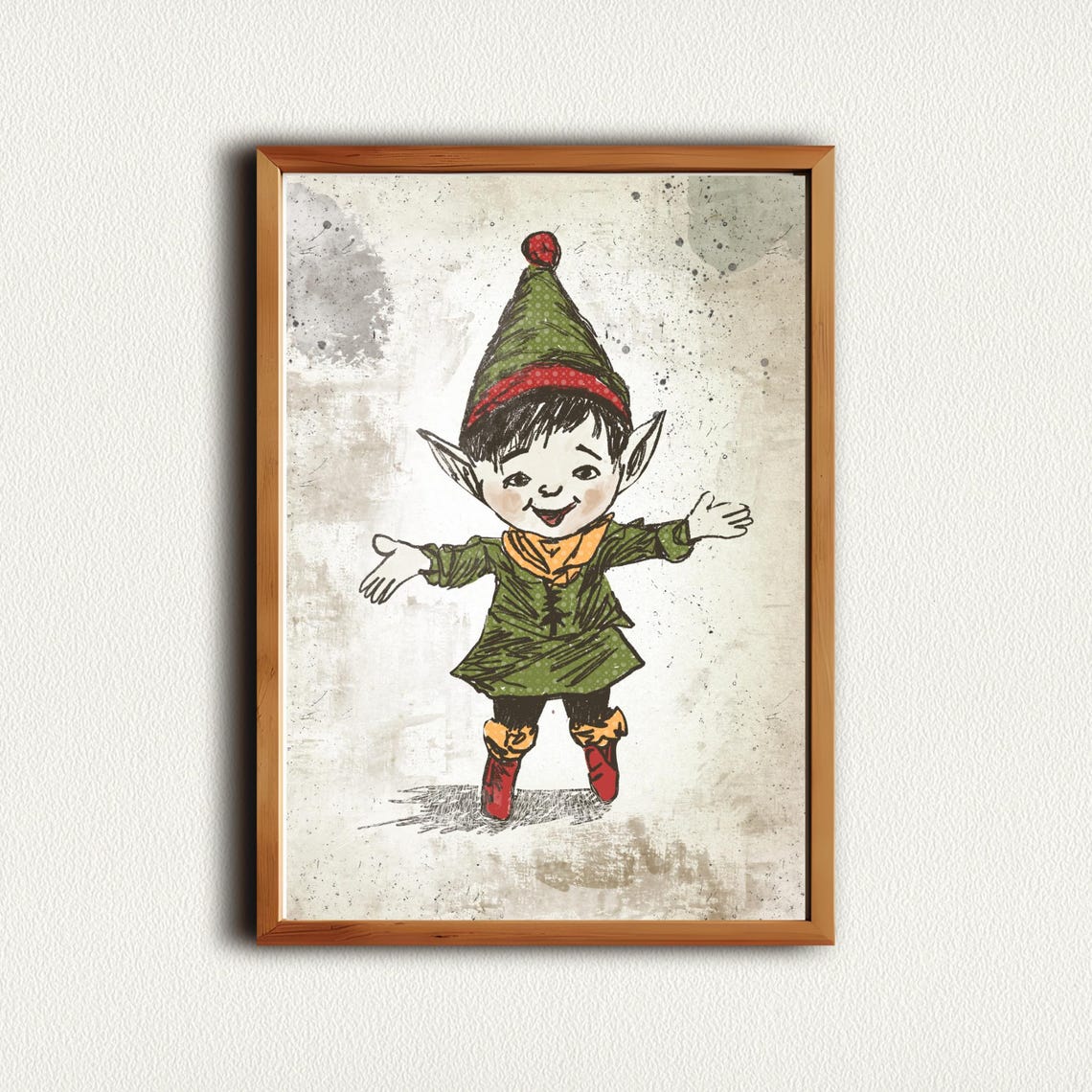 Cheerful Christmas Elf Boy With Pointed Ears Vintage Art Poster - Image 4