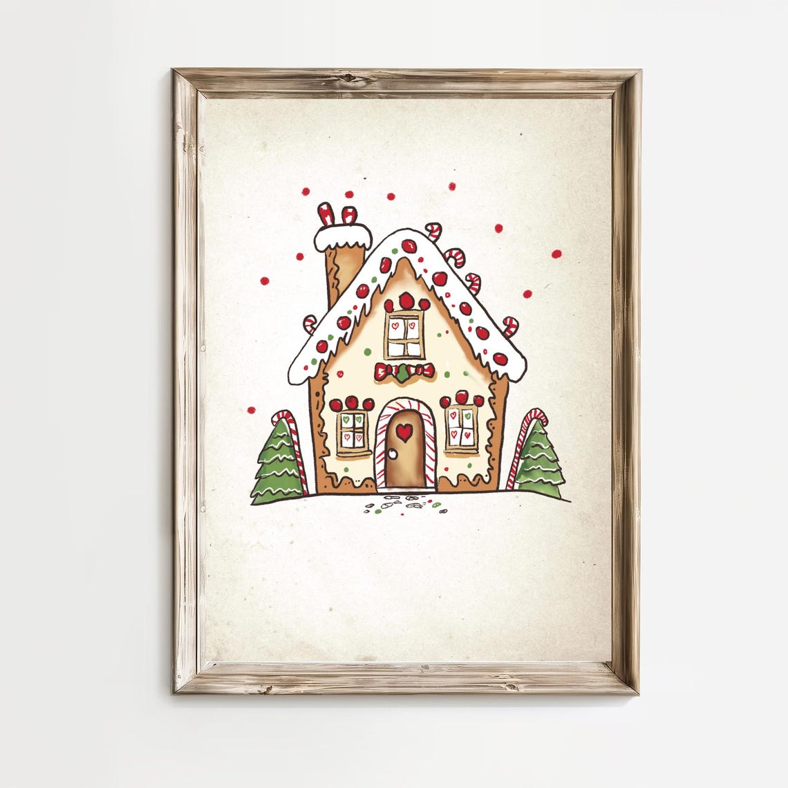 Gingerbread House Christmas Illustration Rustic Holiday Poster