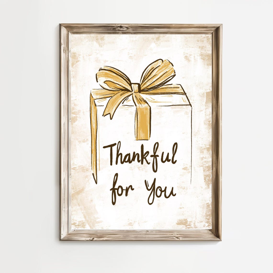 Thankful For You Gift Box With Gold Bow Thanksgiving Quote Poster