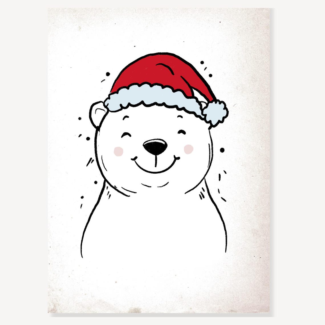 Smiling Polar Bear In Santa Hat For Nursery Christmas Room Poster - Image 2