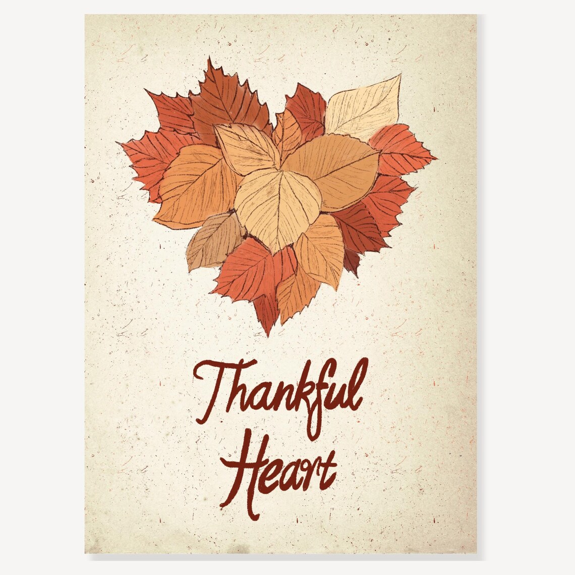 Thankful Heart Autumn Leaf Heart Fall Thanksgiving Quote Poster - Image 2