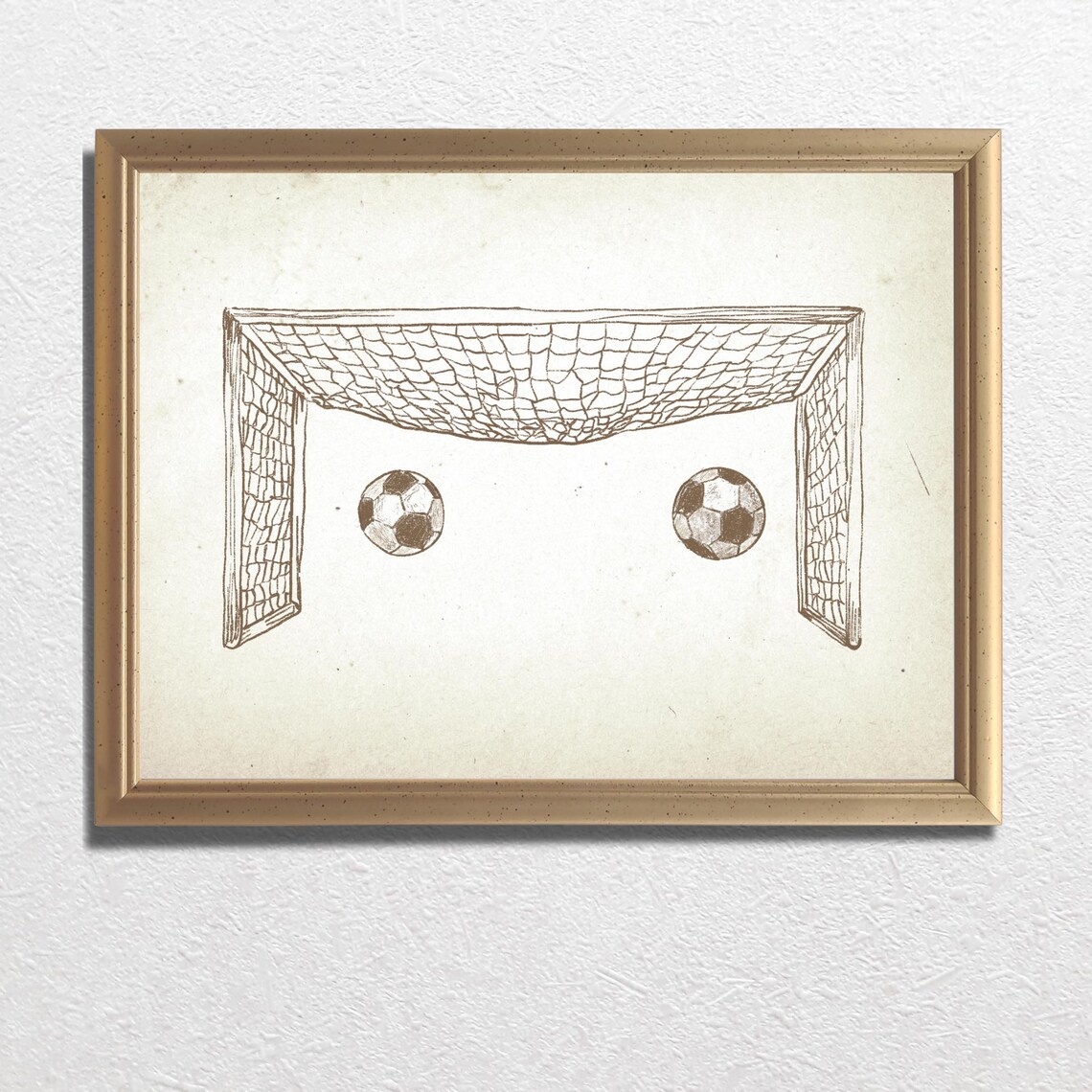 Soccer Goal With Two Balls Sepia Sketch Vintage Sports Nursery Poster - Image 3