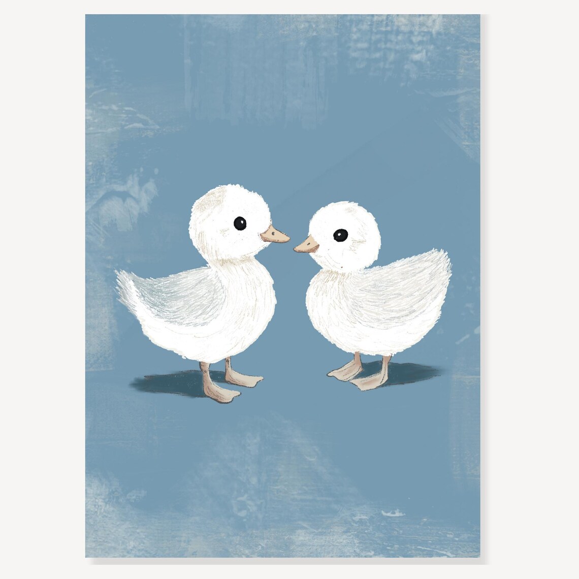 Two Baby Ducklings Blue Background Cute Nursery Animal Art Poster - Image 3