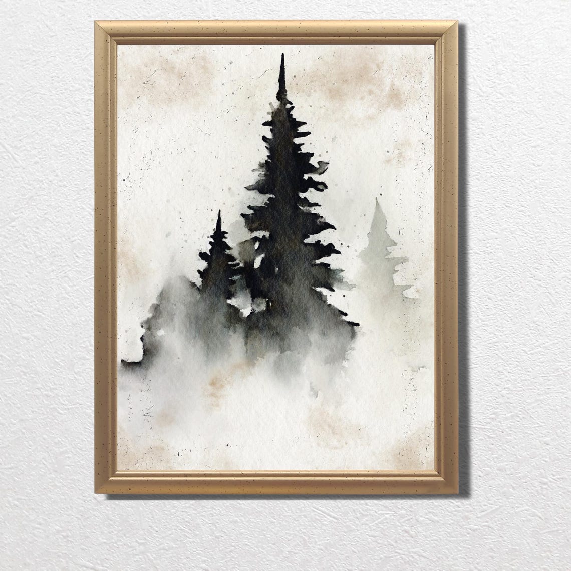 Misty Black Ink Pine Forest Winter Minimalist Watercolor Poster - Image 3