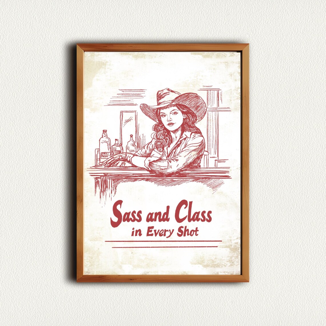 Sass and Class in Every Shot Vintage Western Cowgirl Bar Poster - Image 3