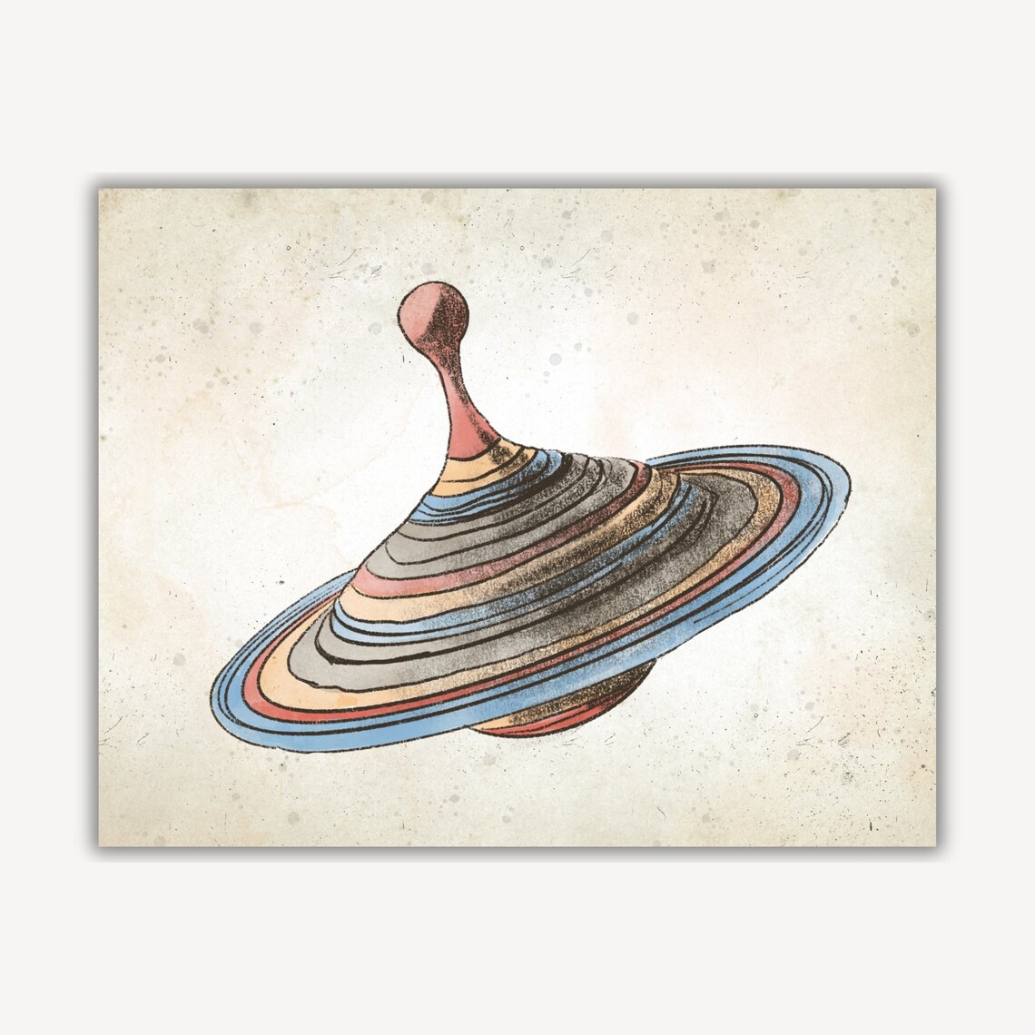 Vintage Striped Wooden Spinning Top Toy Nursery Sketch Poster - Image 2