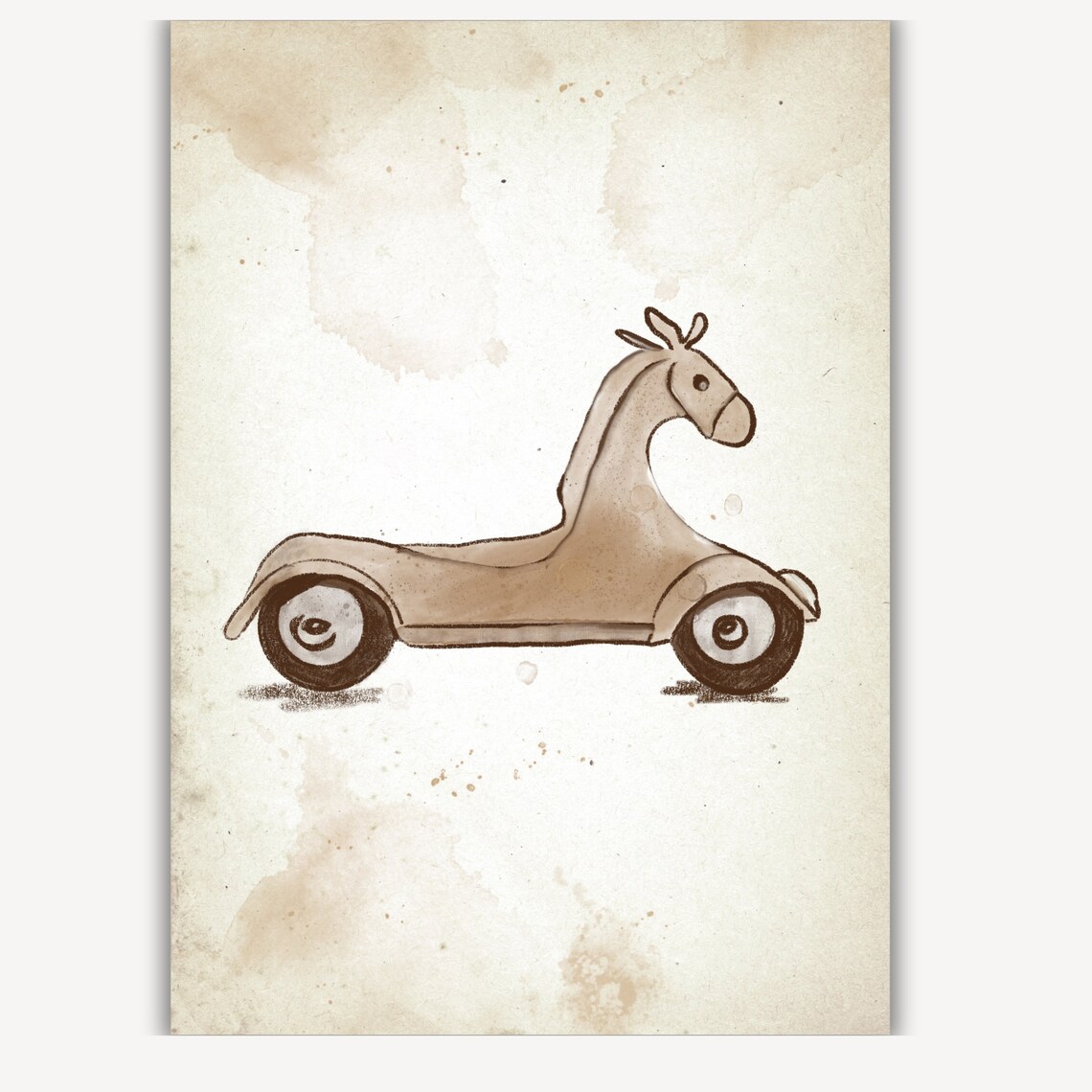 Vintage Rocking Horse Toy Sketch Nursery Decor Detail Poster - Image 2