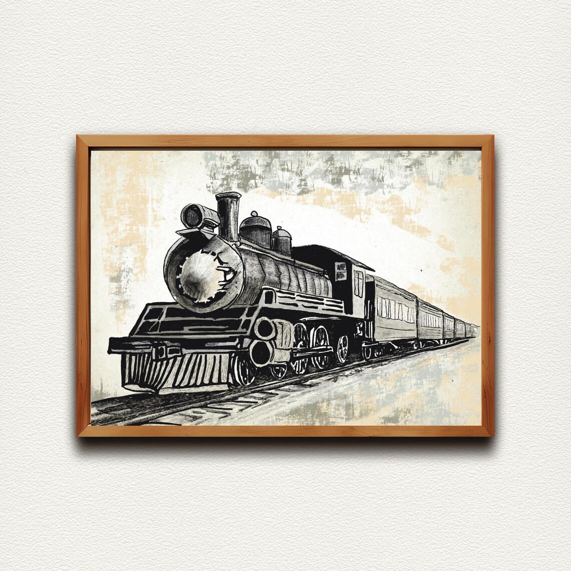Vintage Steam Locomotive Ink Sketch Antique Train Nursery Poster - Image 5