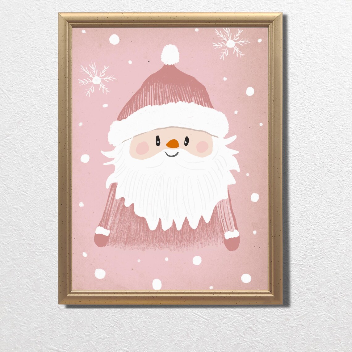 Pink Santa Claus Snowy Snowscape Kids Christmas Nursery Poster - Image 3