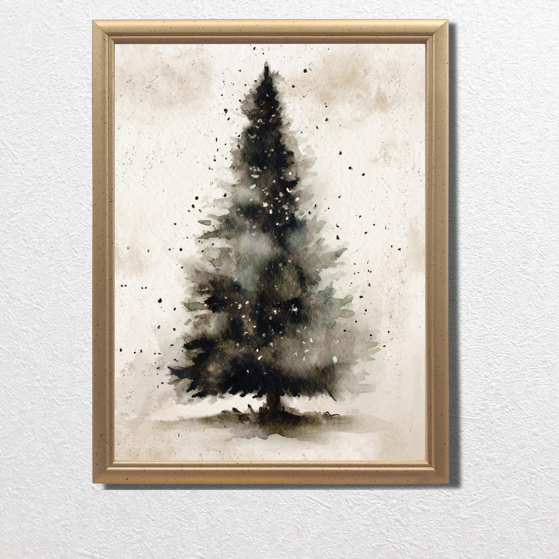 Dark Watercolor Christmas Tree Minimalist Black Holiday Poster - Image 3