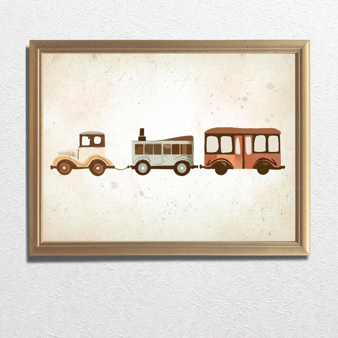 Classic Vintage Toy Train Vehicle Set Muted Nursery Sketch Poster - Image 3