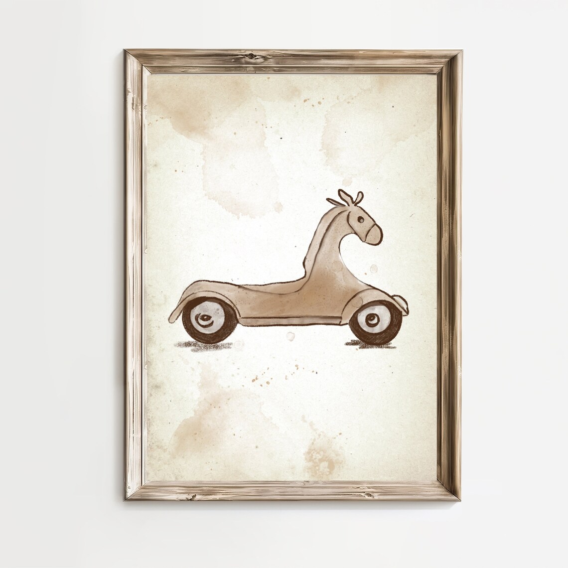 Vintage Rocking Horse Toy Sketch Nursery Decor Detail Poster