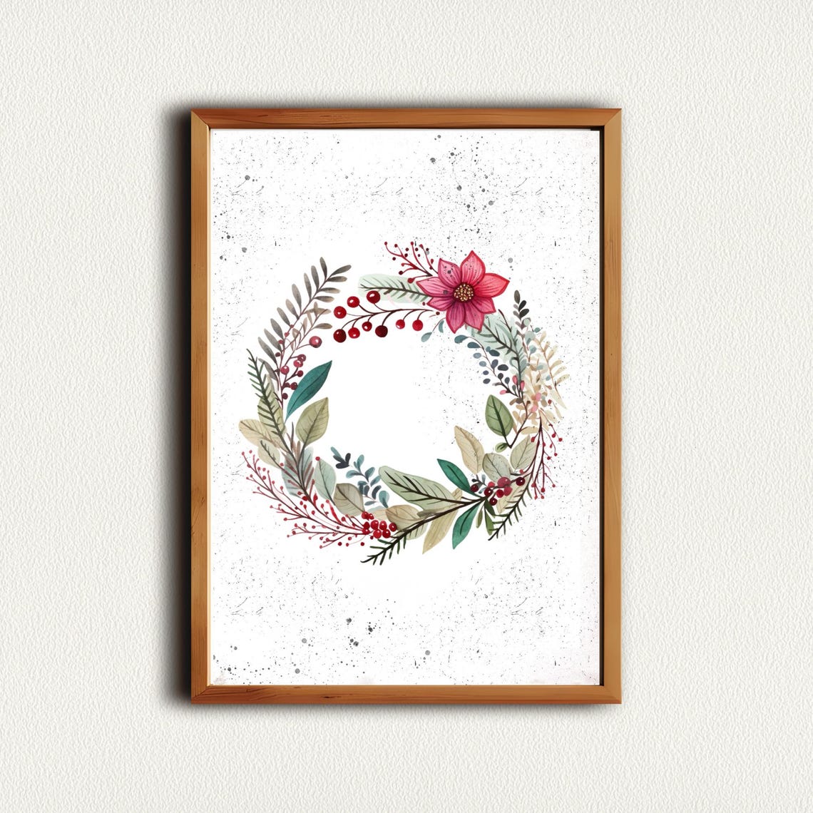 Red Berries Floral Wreath With a Pink Bloom Watercolor Poster - Image 4