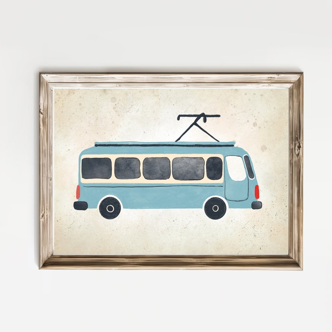 Classic Vintage Blue Trolleybus Nursery Sketch Vehicle Poster - Image 3