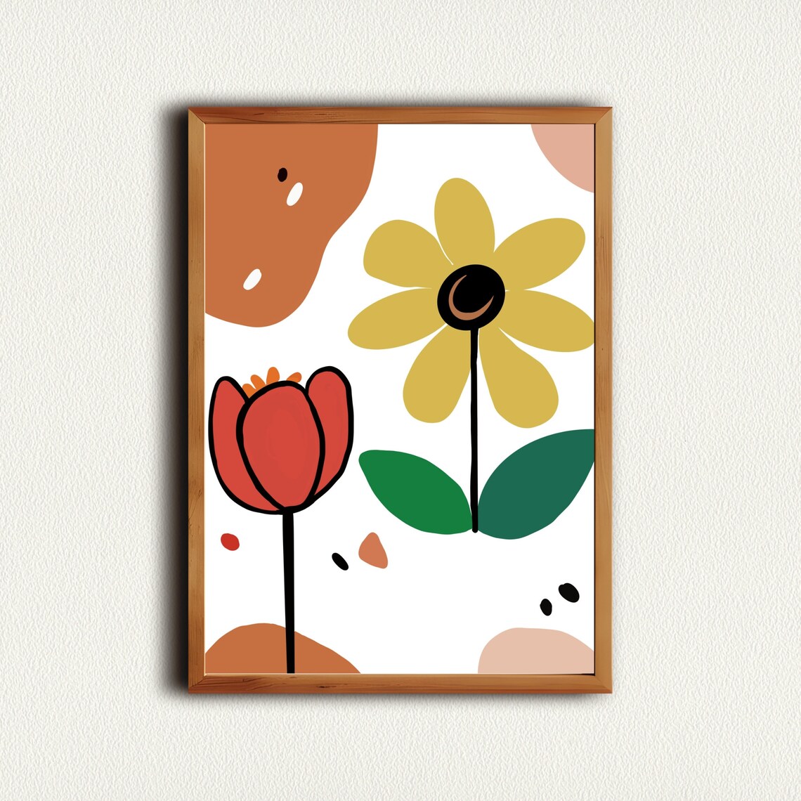 Abstract Red Tulip and Yellow Daisy Modern Floral Home Decor Print - Image 3