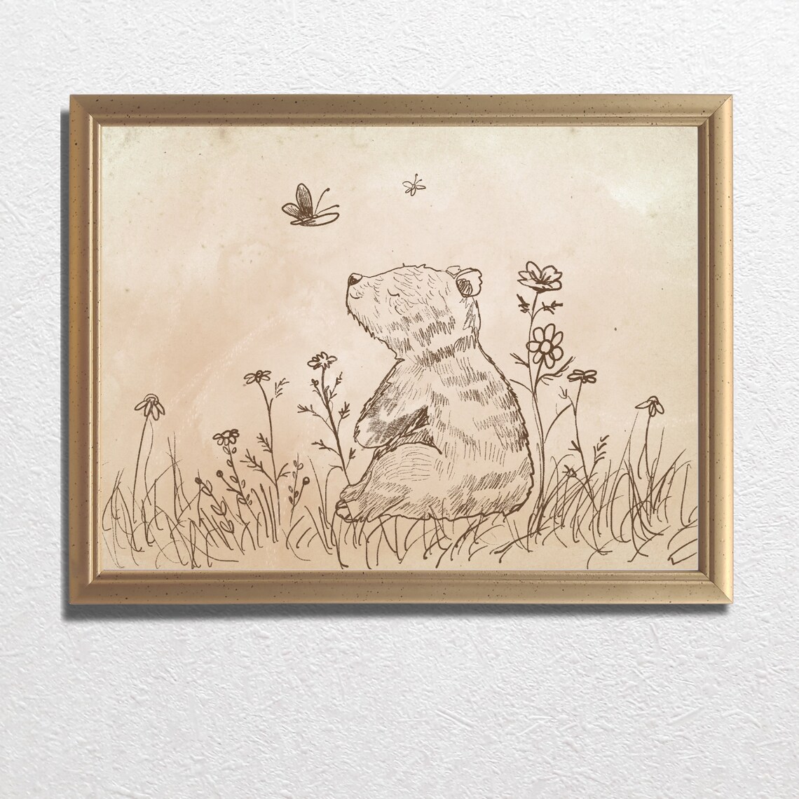 Woodland Bear Vintage Nursery Art Print, Sketch