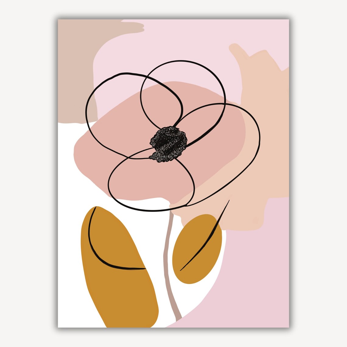 Abstract Line Flower Minimalist Blush Pink Modern Art Poster - Image 2