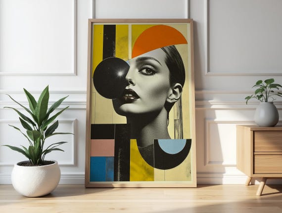 Modern Vintage Woman Art Print Abstract Geometric Poster Minimalist Wall Decor For Office Or Home 5k 300 Dpi