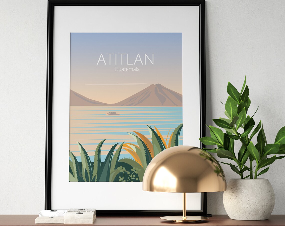 Lake Atitlan Guatemala Volcano Sunset Lakeside Travel Poster - Image 2