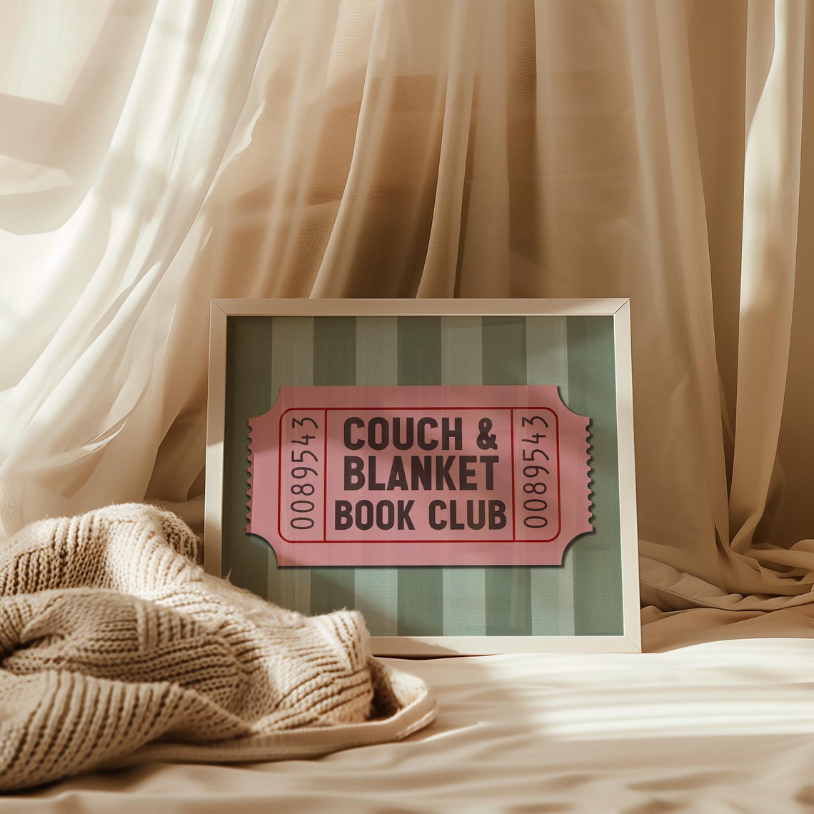 Couch And Blanket Book Club Pink Ticket Stub Reading Nook Wall Poster - Image 3