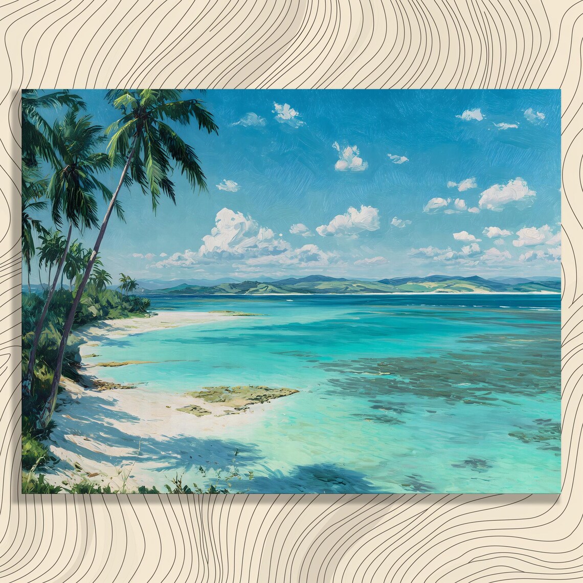 Tropical Beach Turquoise Water White Sand Palm Trees Painting Poster
