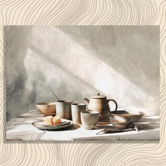 Ceramic Teapot Still Life Japandi Style Morning Light Kitchen Poster