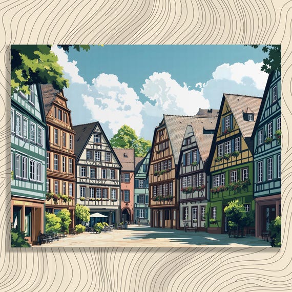 Vintage European Village Canvas Wall Art Scenic Old Painting Architecture Print Street Decor Home Decoration Travel Gift