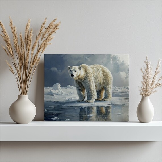 Polar Bear Canvas Art Arctic Wildlife Portrait Painting Modern Wall Nature Scene Ice Decor For Living Room Bedroom Office