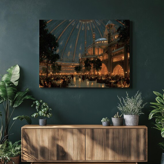 Majestic Domed Grand Hall Interior Evening Dinner Party Poster