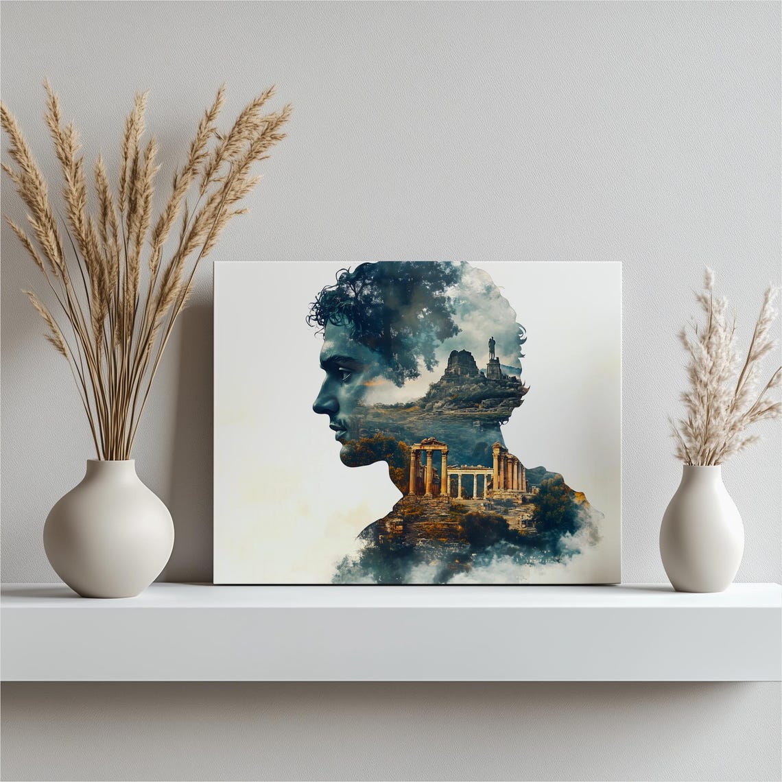Ancient Ruins Double Exposure Profile Silhouette History Wall Art