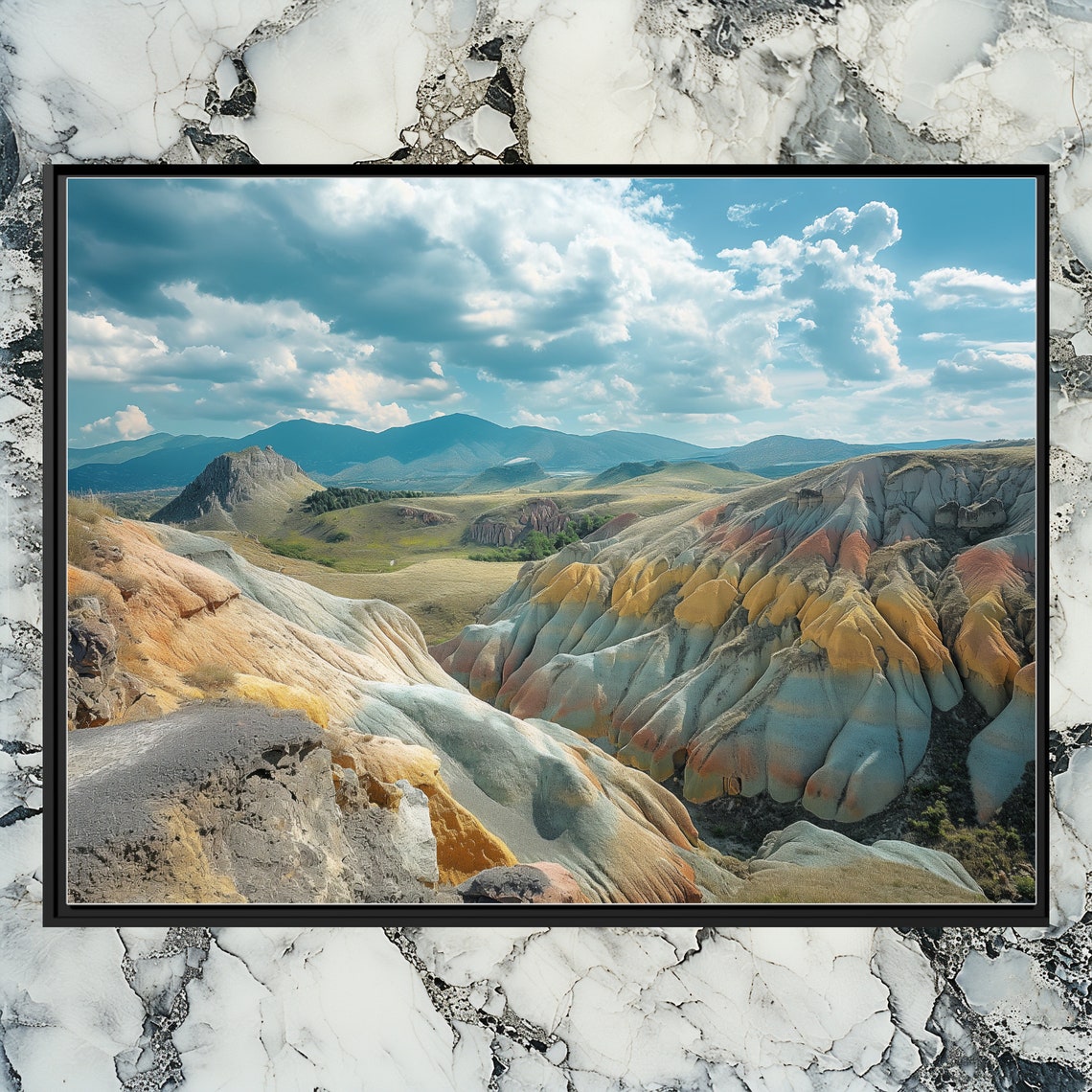 Pastel Rainbow Mountains Striped Badlands Landscape Canvas Art Poster