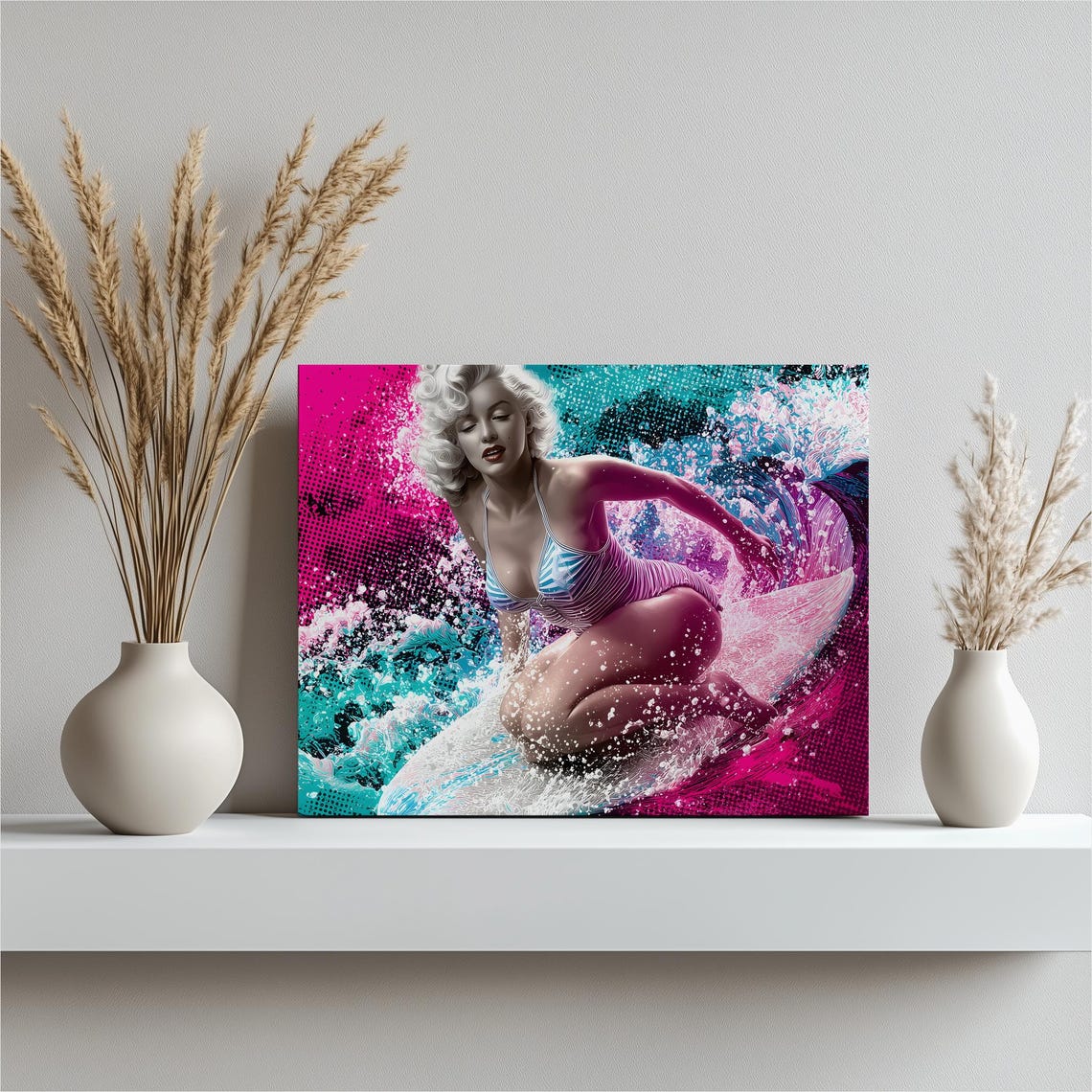 Marilyn Monroe Surf Pin Up Girl Retro Pop Ocean Wave Art Poster