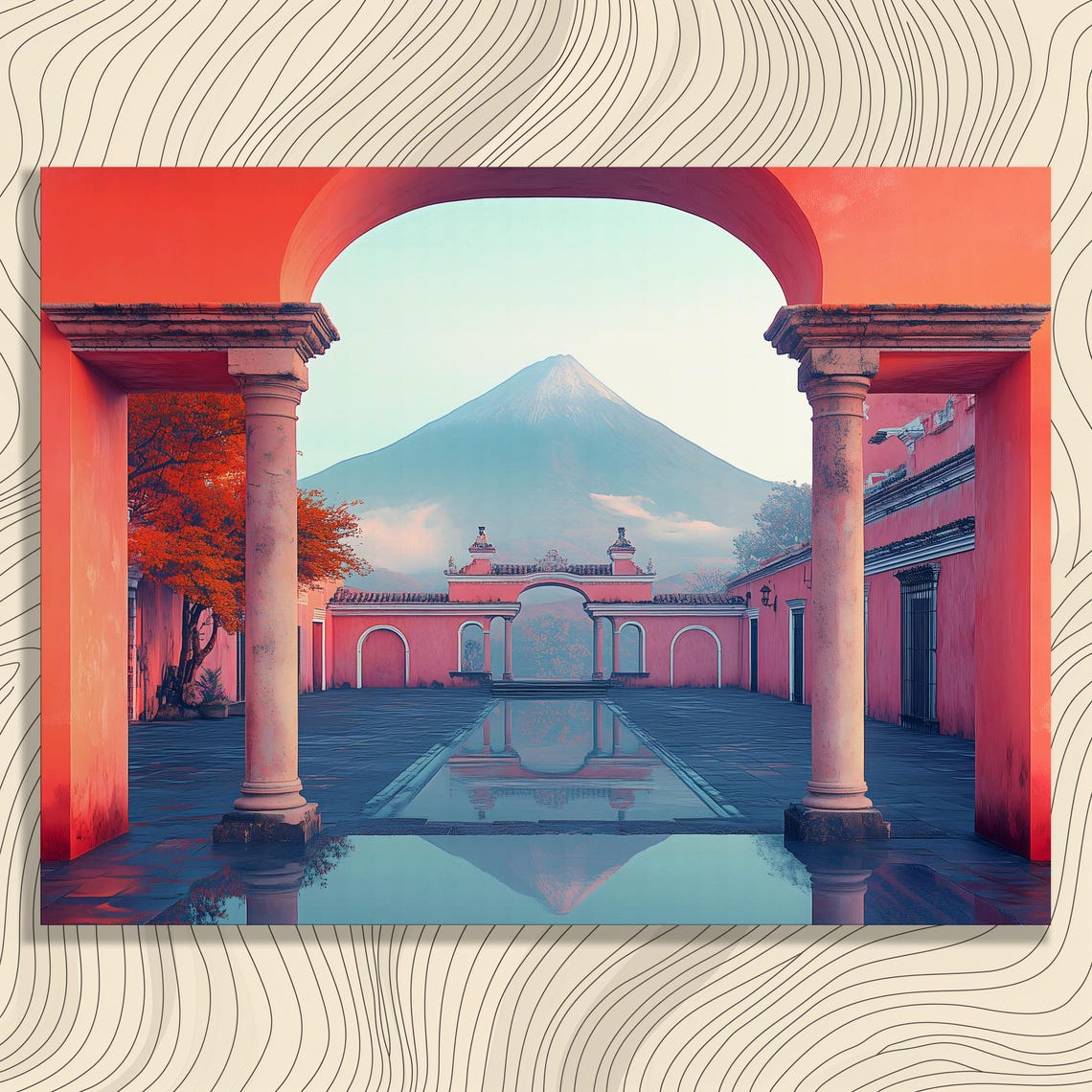 Coral Courtyard Arches Volcano Reflecting Pool Travel Poster