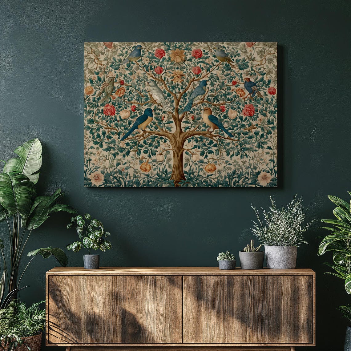 Classic Vintage Blue Birds on a Blossom Tree Tapestry Art Poster