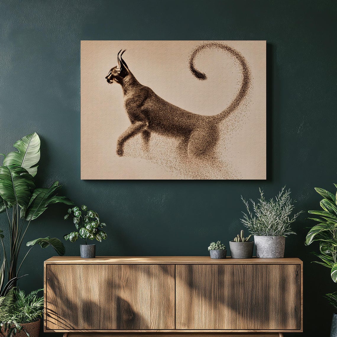 Caracal Pointillism Sepia Wildlife Minimalist Desert Cat Art Poster