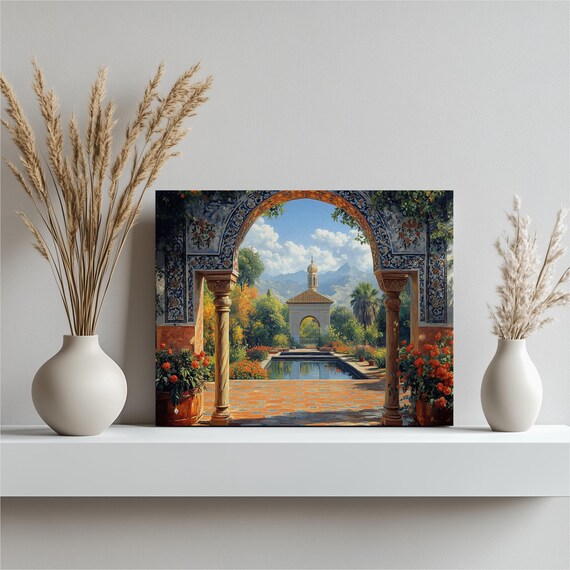 Moorish Garden Arch Tiled Courtyard Pool Pavilion Tranquil Poster