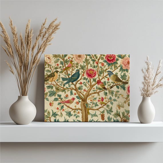 Chinoiserie Birds Canvas Wall Art Vintage Floral Bird Tree Print Peony Blossom Nature Decor Botanical Garden Hanging Poster