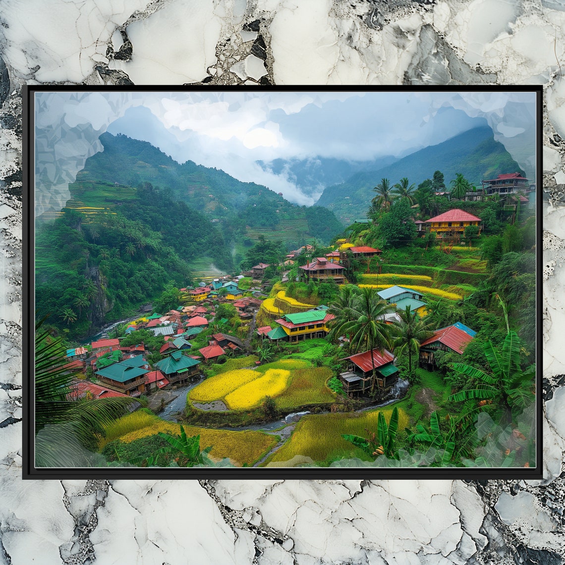 Philippine Rice Terraces Valley Village Scenic Travel Poster
